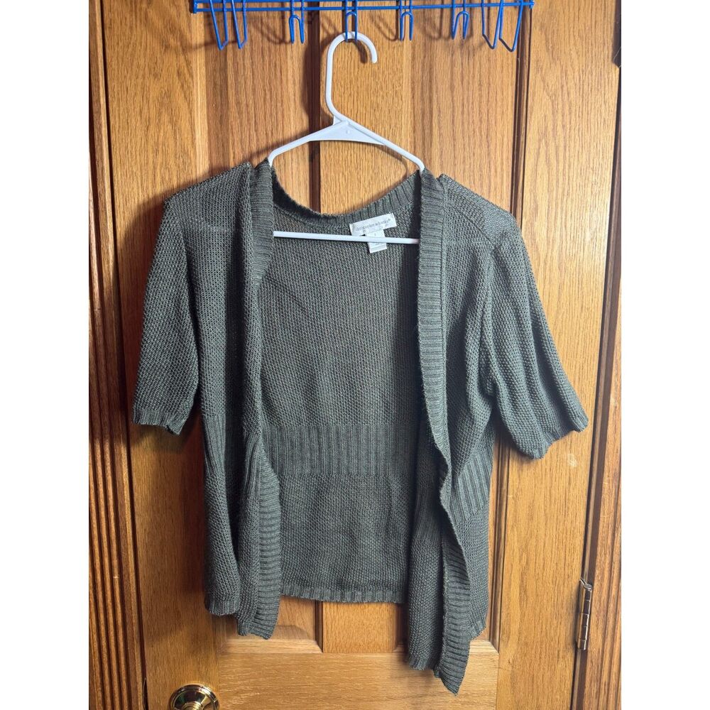 Christopher & Banks Women’s Gray Solid Knit Crew Neck Short Sleeve Cardigan S